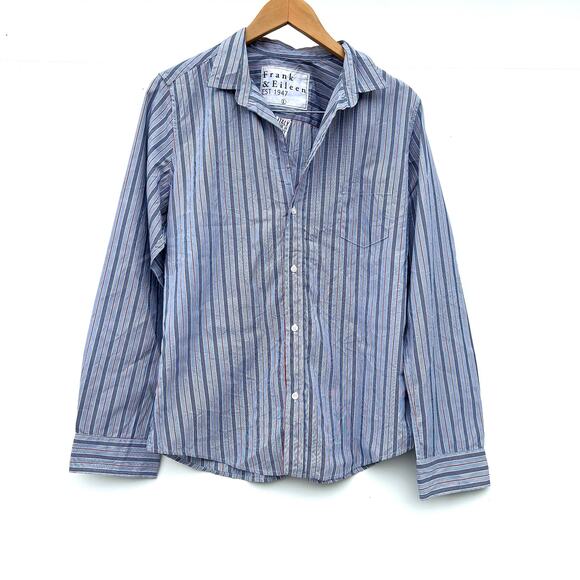 Frank & Eileen Barry Italian Cotton Luxe Striped Blue Shirt Button Up Large - Picture 1 of 7